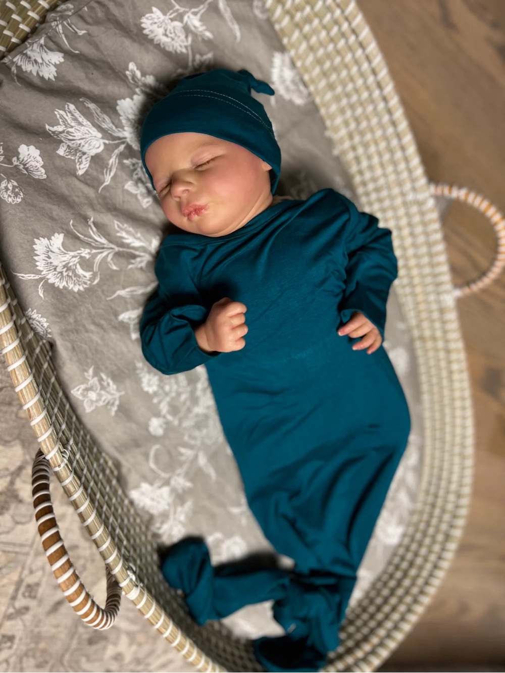 NWT Lila Baby Knot Gown and Hat Set - Deep Teal